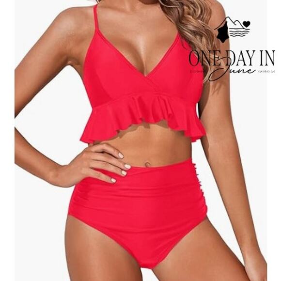Tempt Me High Waist Ruffle Bikini Swimsuit Size M - Picture 1 of 7